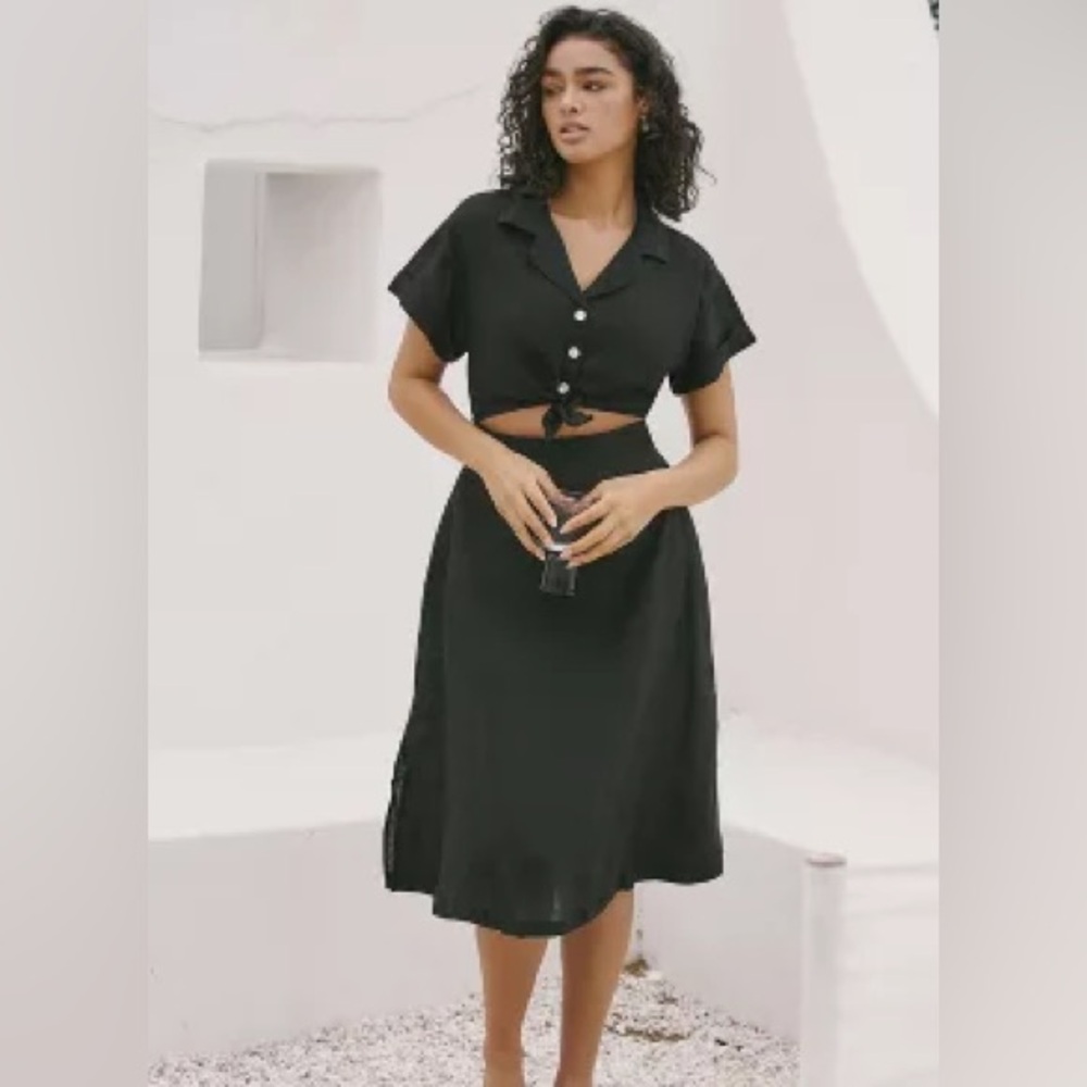 VITAMIN A PLAYA CUTOUT MIDI DRESS (linen) Large from Anthropologie